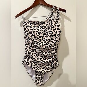 Holipick Leopard Print One Shoulder Women Swim One Piece Size L